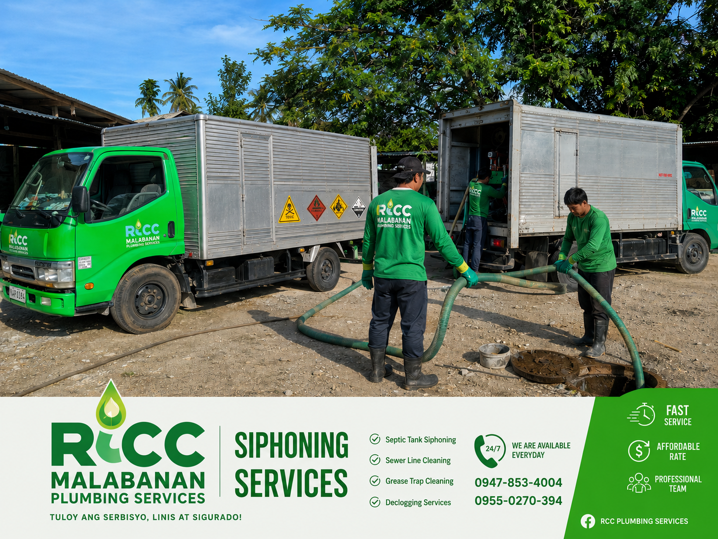 RCC Malabanan siphoning service trucks and crew at work